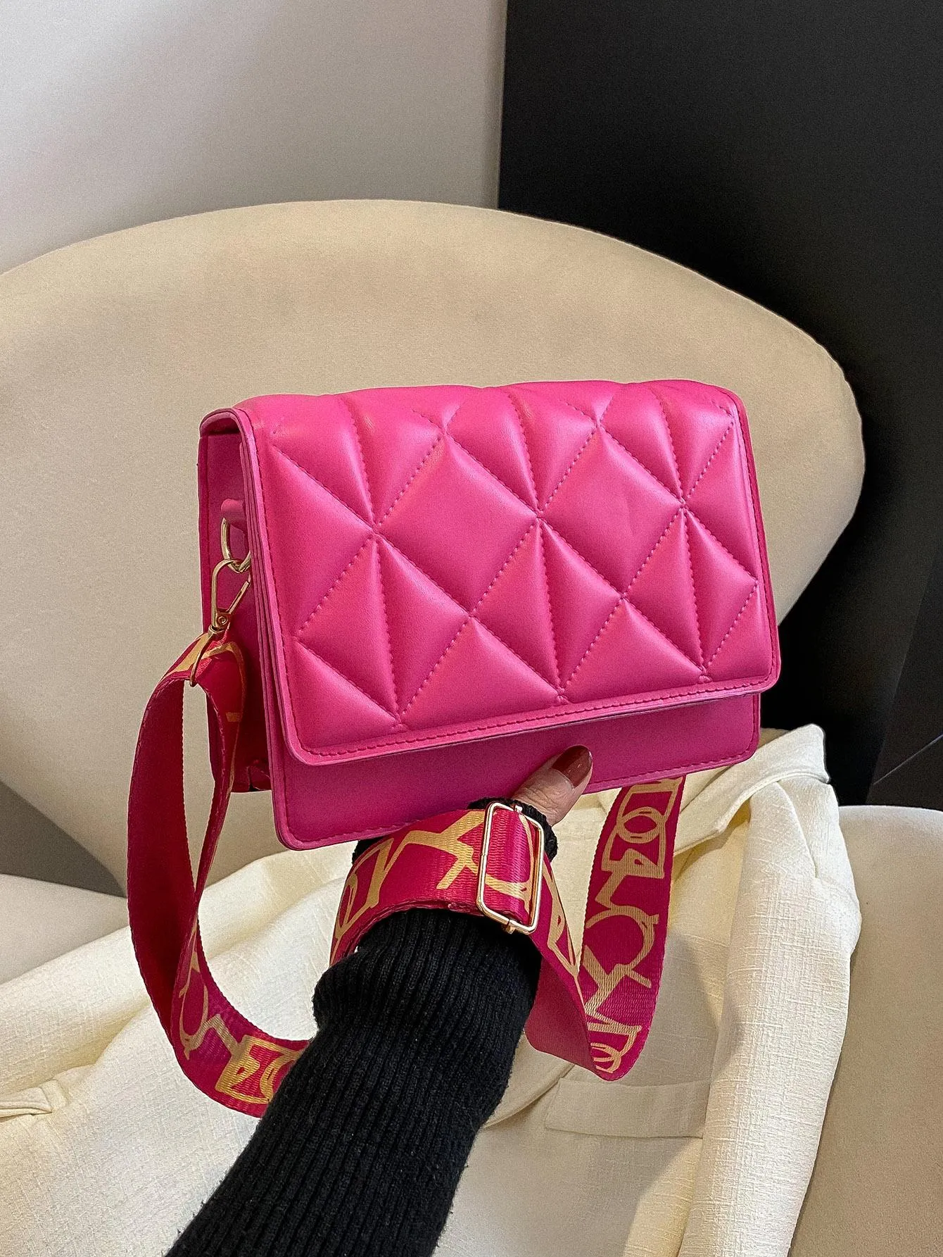 SHEIN Mini Pink Stitched Pu Flap Square Bag