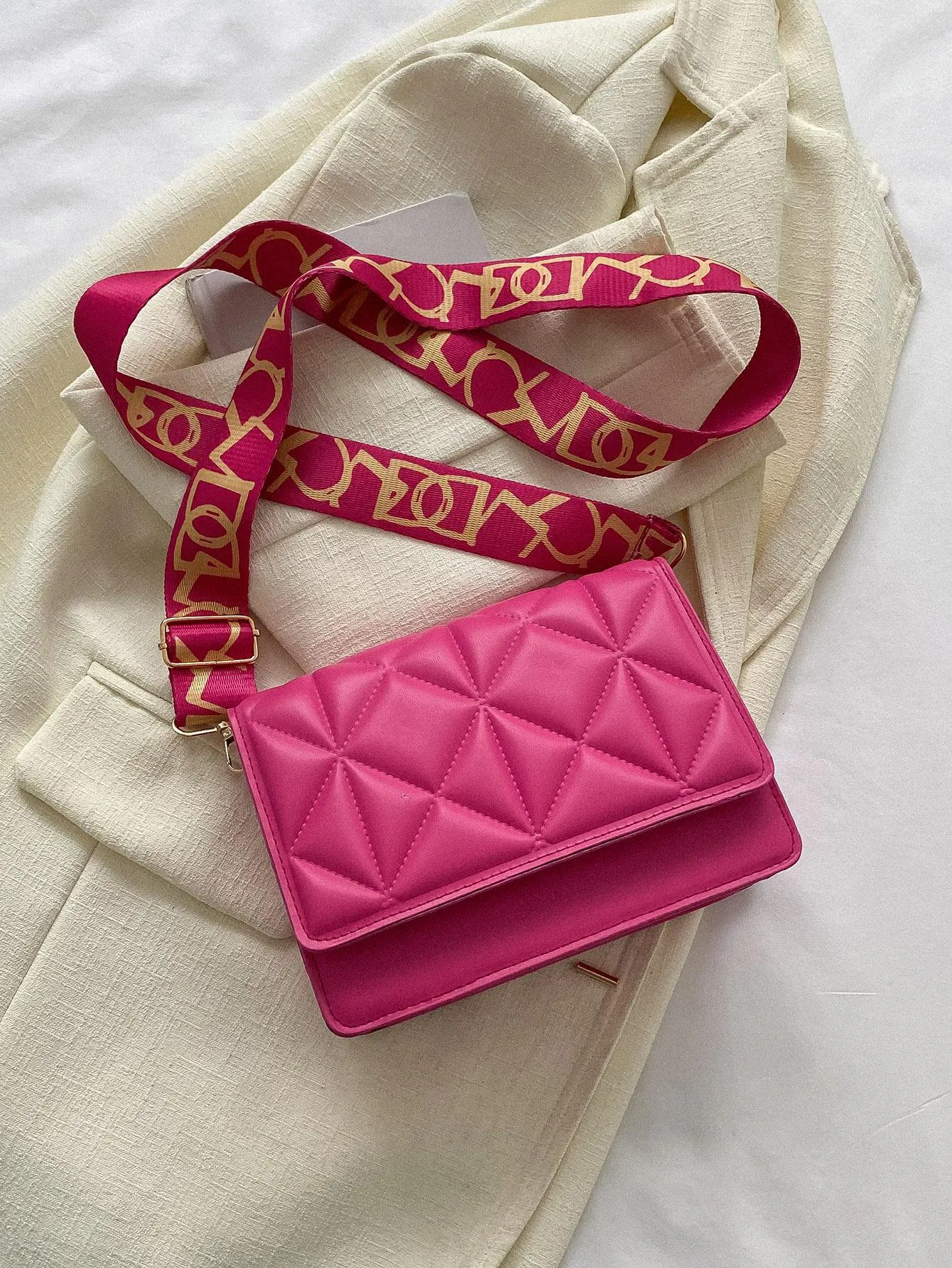 SHEIN Mini Pink Stitched Pu Flap Square Bag