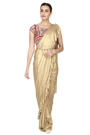 Shimmer golden pre-drape saree