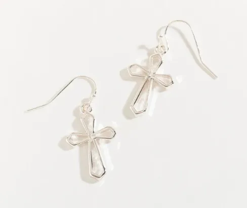 Silver Cross Dangle Earrings