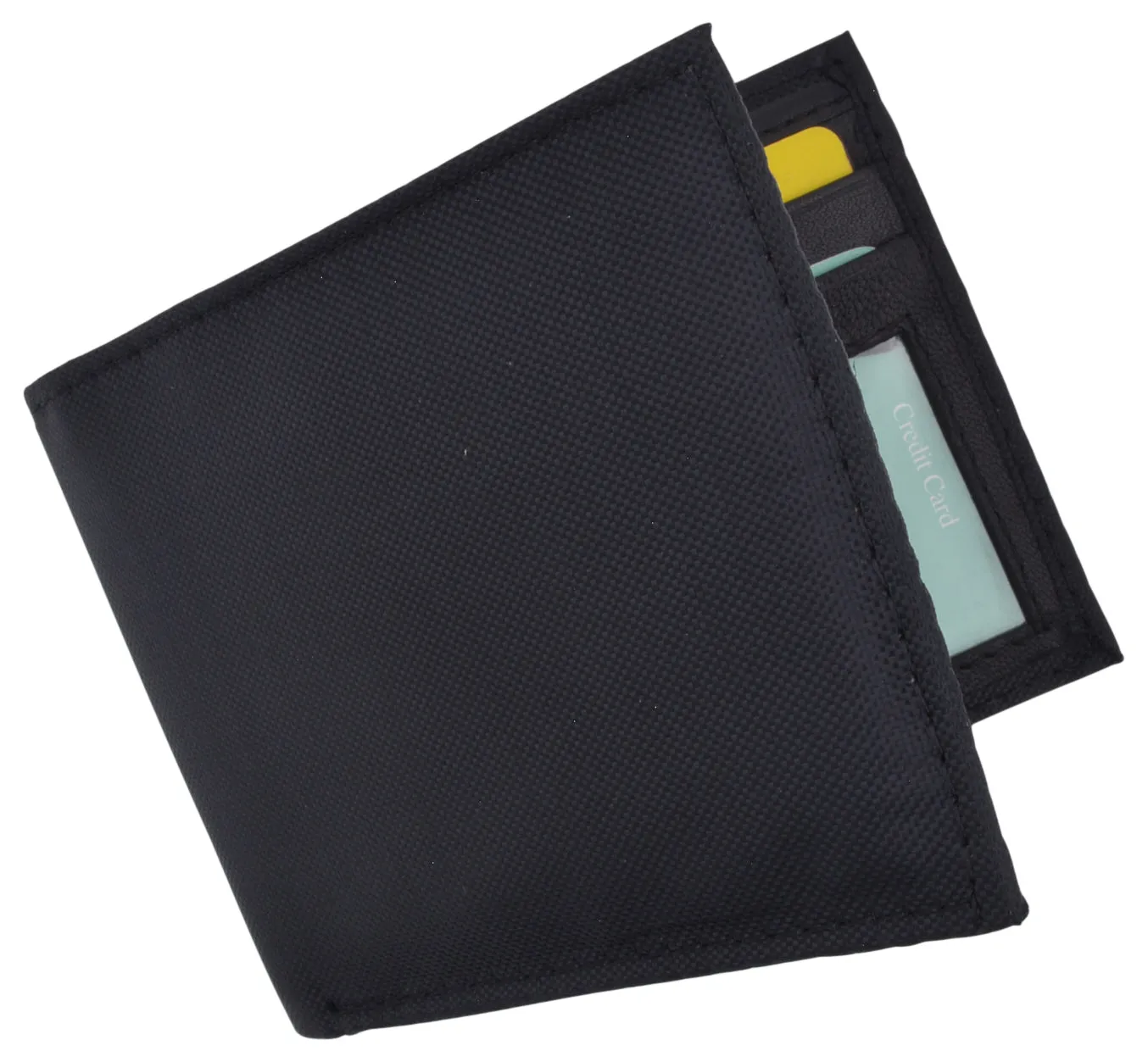 Slim thin nylon bifold credit card id wallet with leather interior