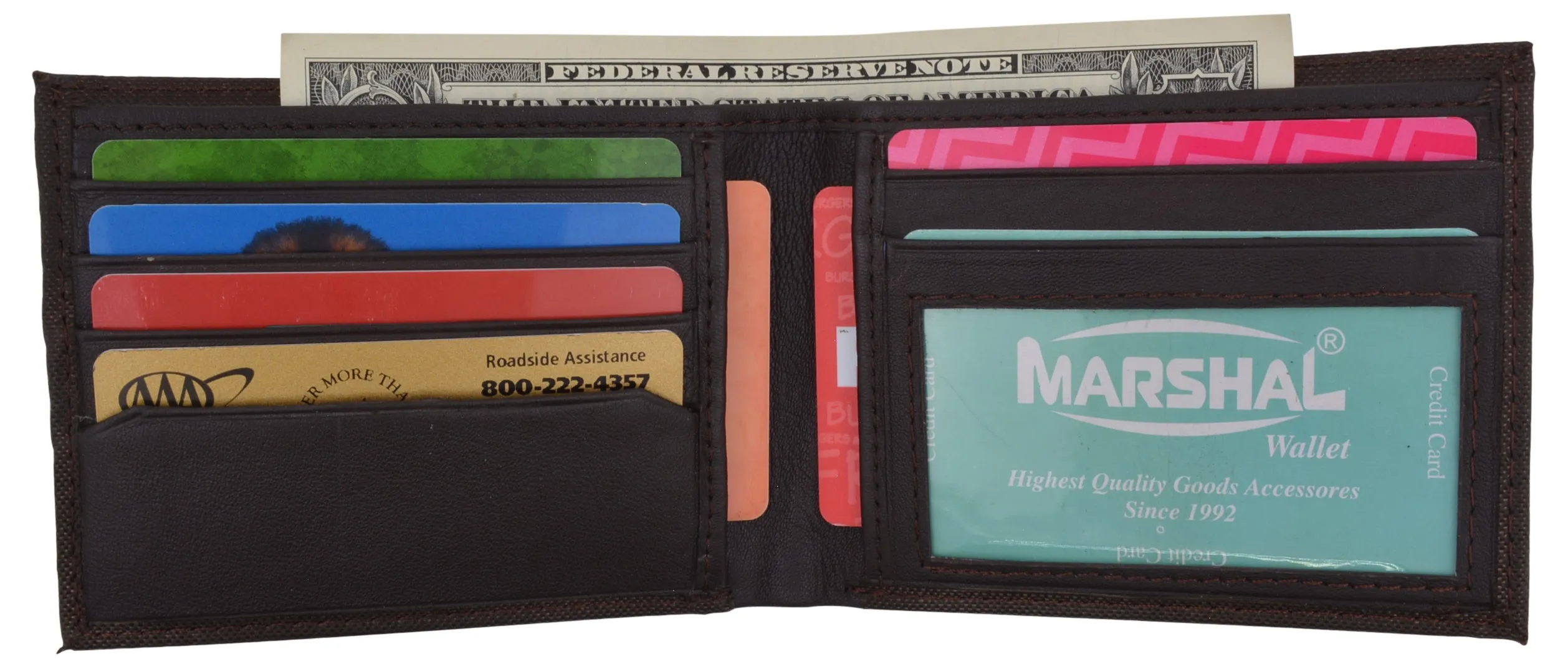 Slim thin nylon bifold credit card id wallet with leather interior