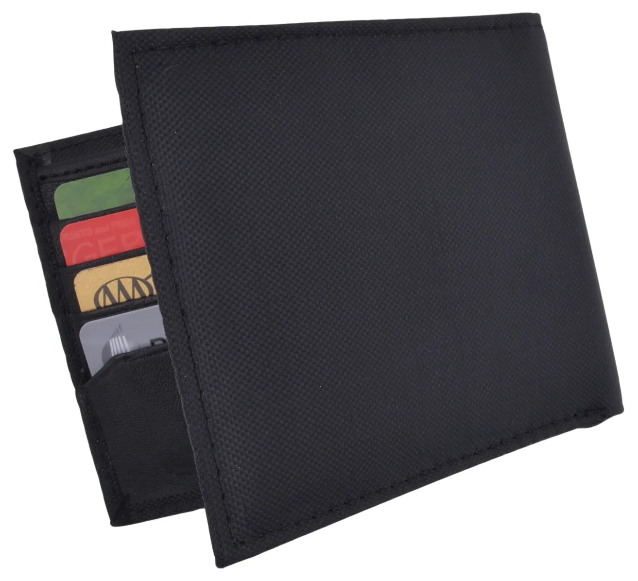 Slim thin nylon bifold credit card id wallet with leather interior