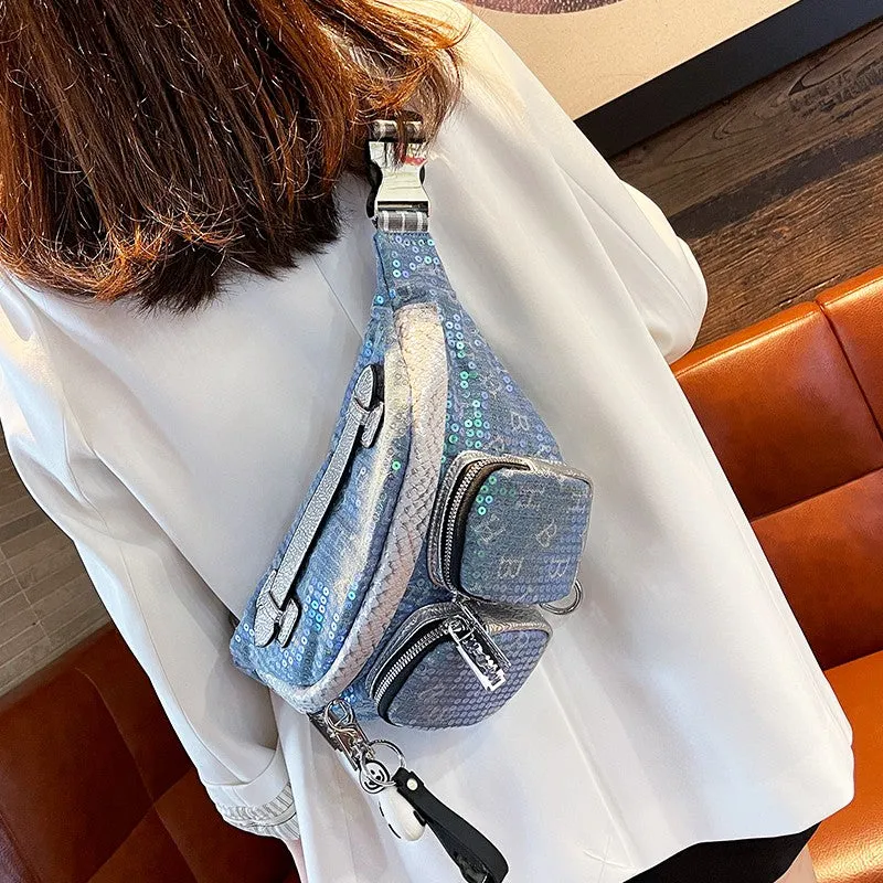 Super hot chest bag for women sequined crossbody waist bag f