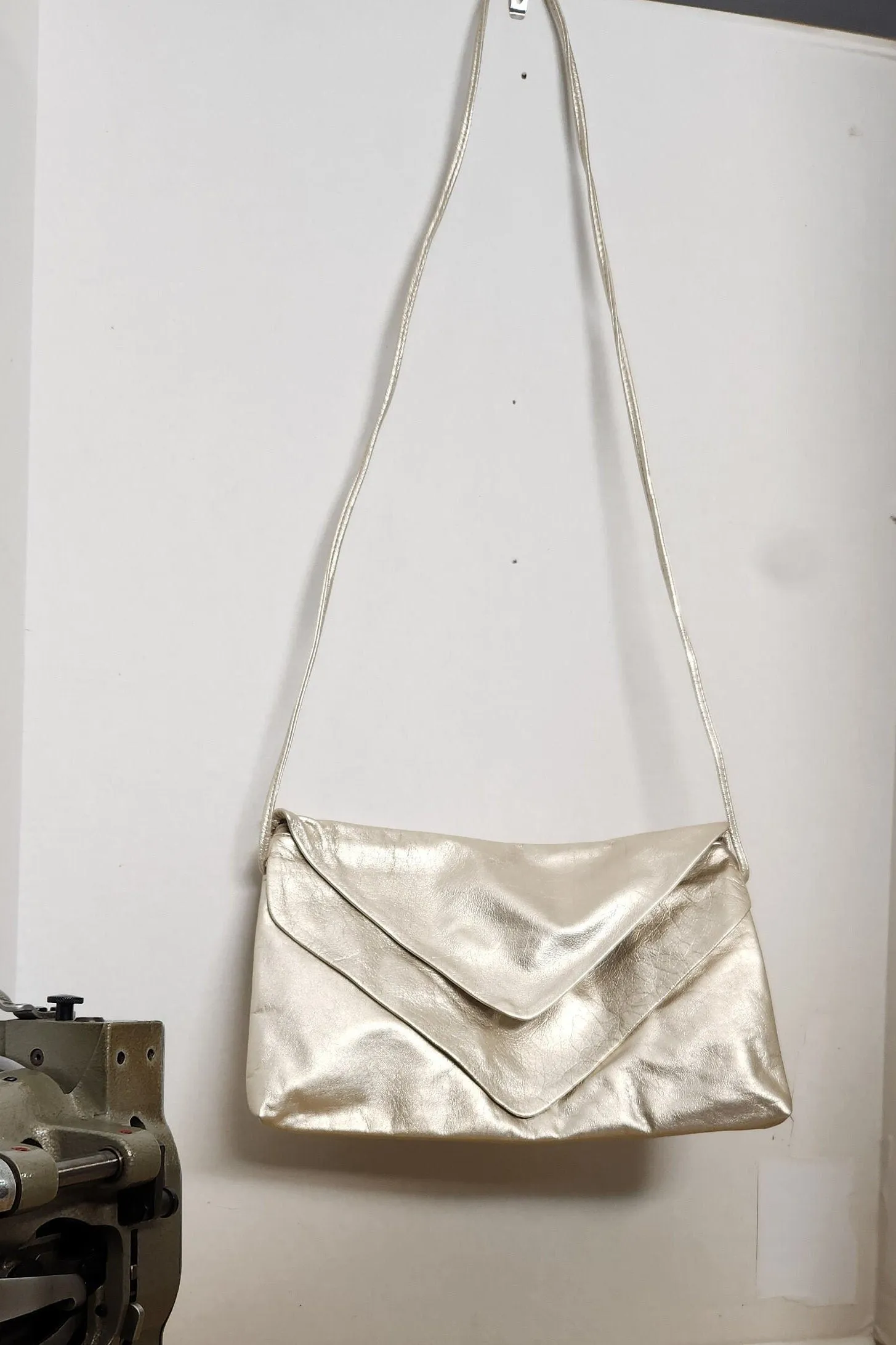 Tejrasila-Beautiful Beige Shining Matalic Envelope, Cluch,and Crossbody women's Handbag! TR206-Beige!Made In USA!