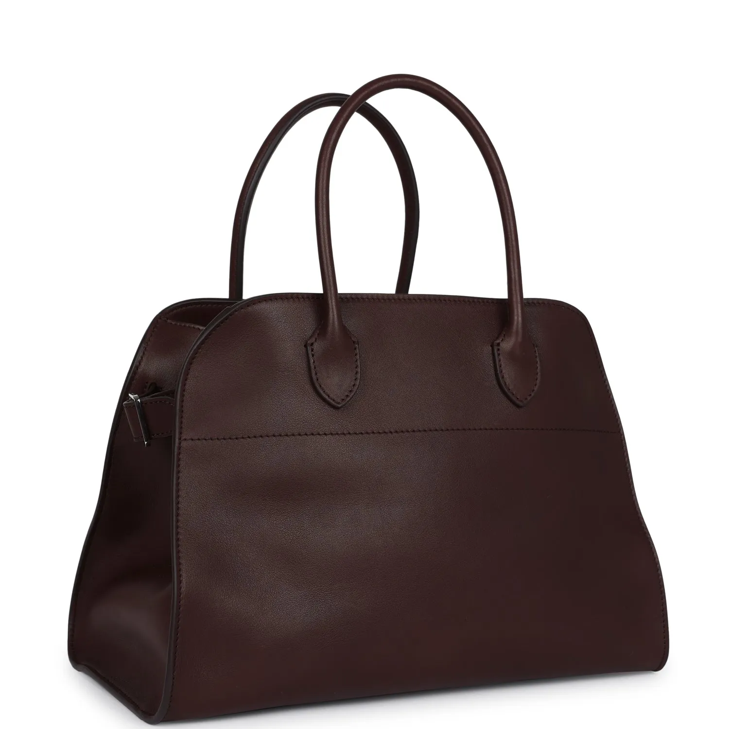 The Row Soft Margaux 12 Bag Dark Brown Saddle Leather Silver Hardware