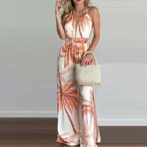 V-neck halterneck halter waist jumpsuit