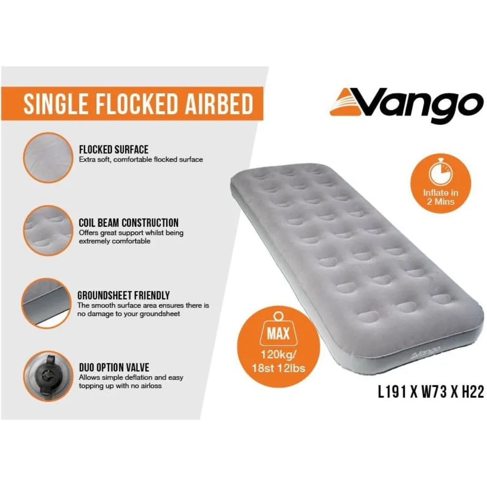 Vango Single Flocked Airbed (Nocturne Grey)