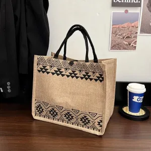 Vintage Korean Tote Bag Casual Lady Shoulder Eco Canvas Bags National Style Women Recycle Handbag Shopping Bag Storage Bag