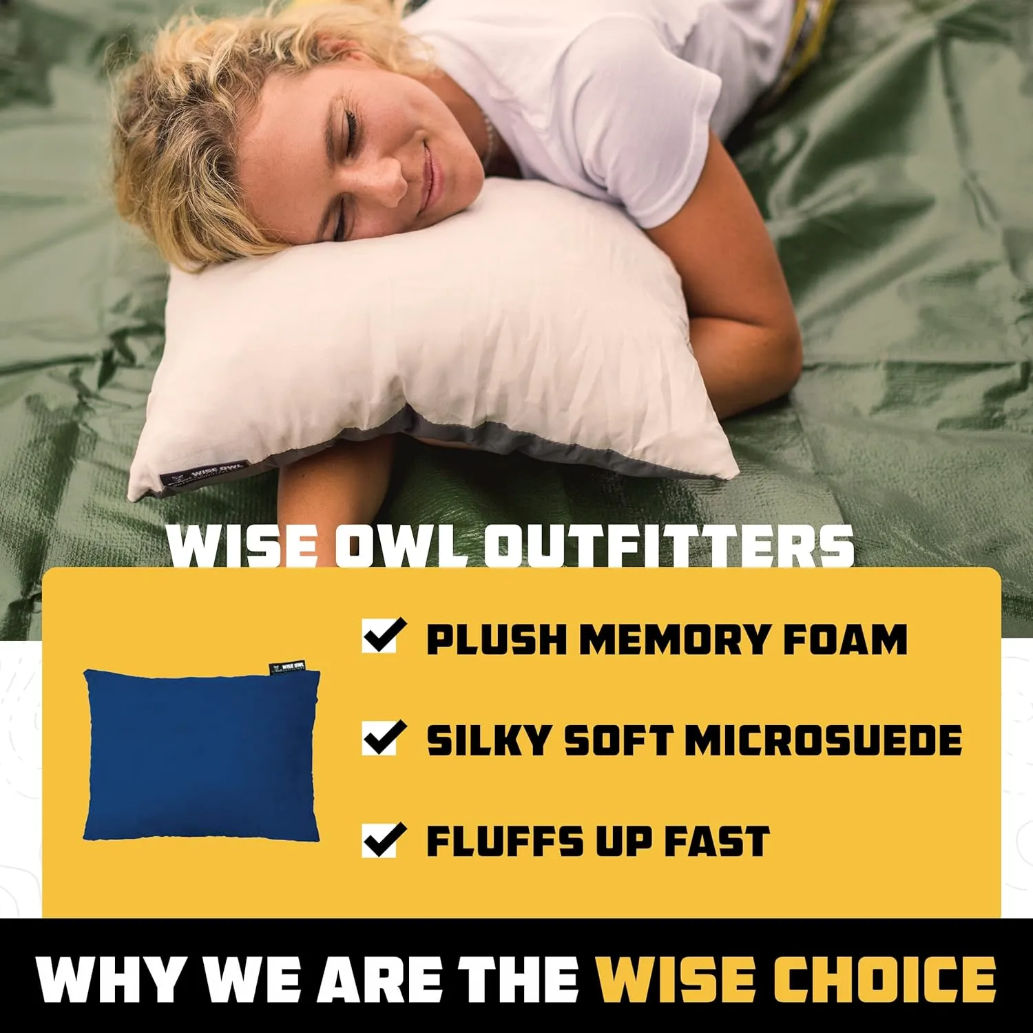 Wise Owl Outfitters Camping Pillow - Camping Essentials and Travel Pillow for Airplanes, - Memory Foam Washable Pillow -Medium, Grey