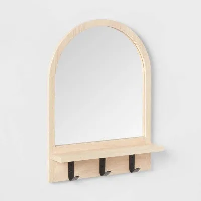 Wood Entryway Organizer with Mirror Light Wood - Brightroom