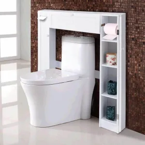 Wooden White Shelf Over The Toilet Storage Cabinet Drop Door Spacesaver Modern Bathroom Cabinets